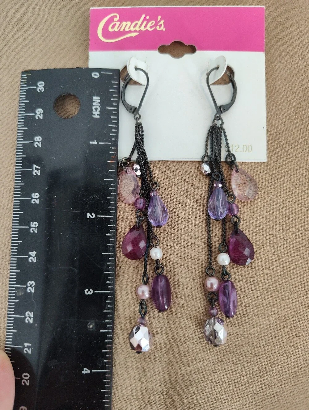 Candie's Purple and Pink Beaded Dangle Earrings